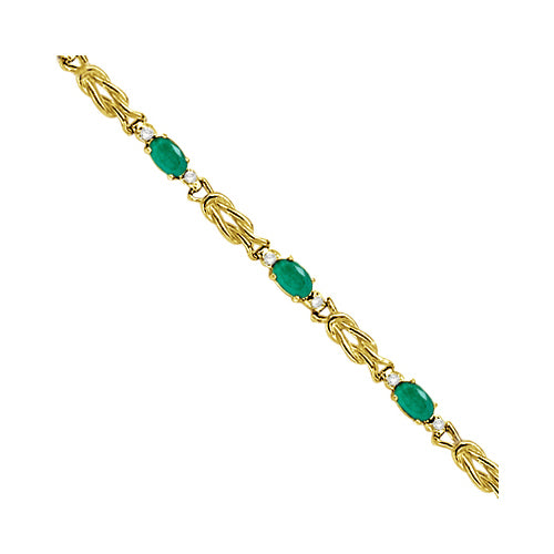 Oval Emerald & Diamond Love Knot Bracelet 14k Yellow Gold (2.05ctw)