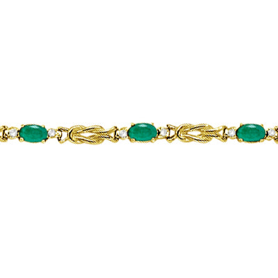 Oval Emerald & Diamond Love Knot Bracelet 14k Yellow Gold (2.05ctw)