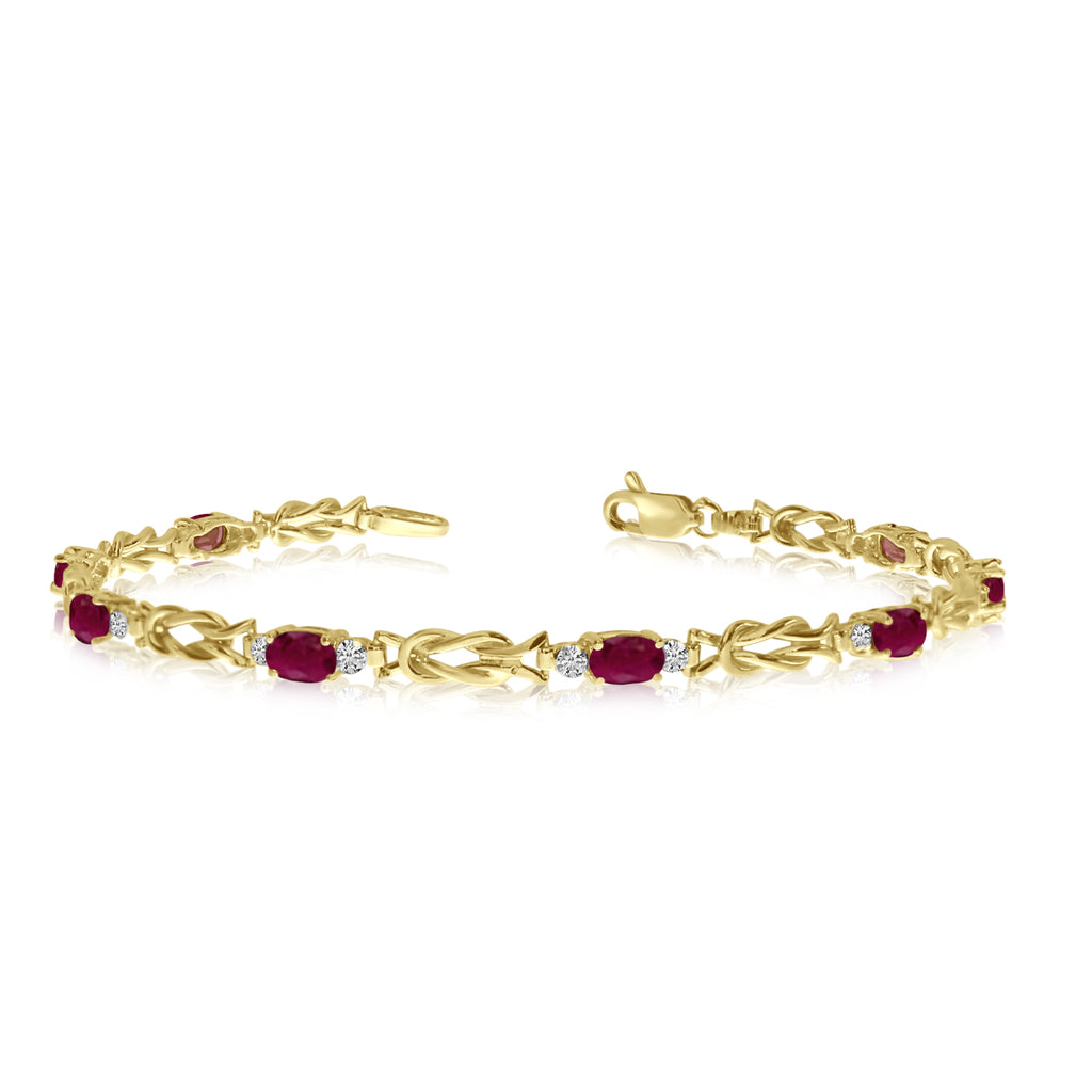 Oval Ruby & Diamond Love Knot Bracelet 14k Yellow Gold (2.05ctw)