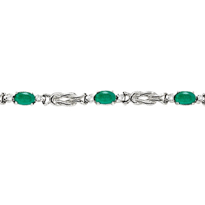 Oval Emerald & Diamond Love Knot Bracelet 14k White Gold (2.05ctw)