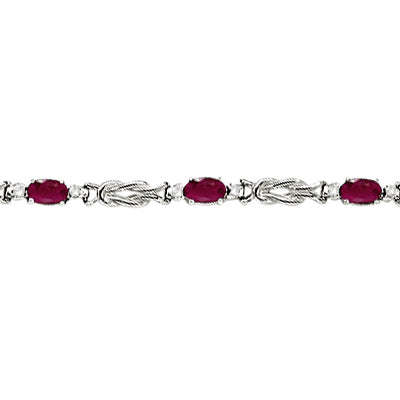 Oval Ruby & Diamond Love Knot Bracelet 14k White Gold (2.05ctw)
