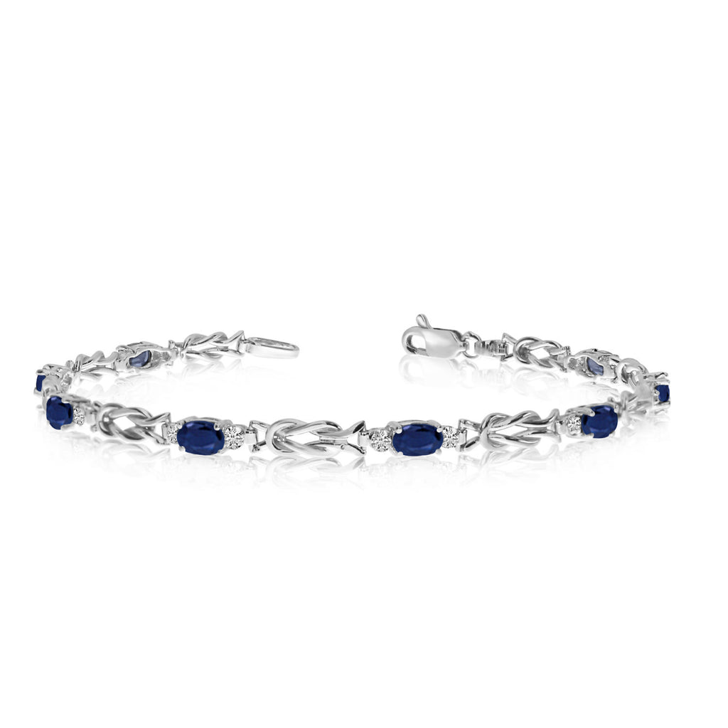 Oval Blue Sapphire & Diamond Love Knot Bracelet 14k White Gold (2.05ctw)