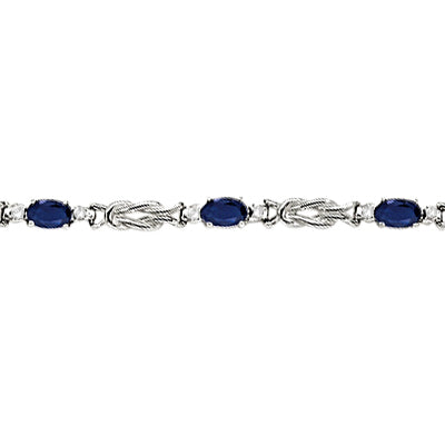 Oval Blue Sapphire & Diamond Love Knot Bracelet 14k White Gold (2.05ctw)