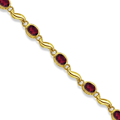 Bezel-Set Oval Garnet Bracelet in 14K Yellow Gold (7x5 mm)