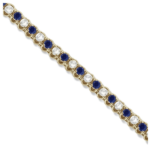 Round Lab Blue Sapphire & Lab Diamond Tennis Bracelet 14k Yellow Gold (4.75ct)