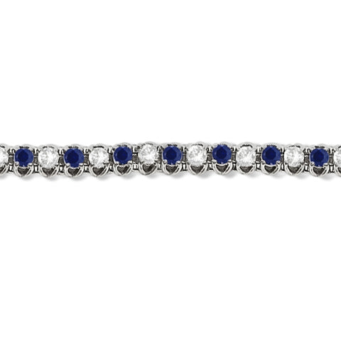 Round Blue Sapphire & Diamond Tennis Bracelet 14k White Gold (4.75ct)