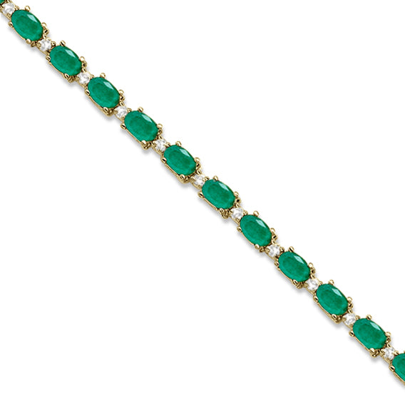 Lab Emerald & Lab Diamond Tennis Bracelet 14k Yellow Gold (12.00ct)