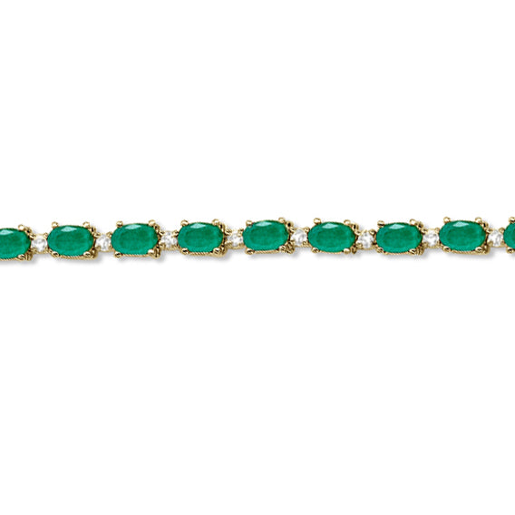 Lab Emerald & Lab Diamond Tennis Bracelet 14k Yellow Gold (12.00ct)