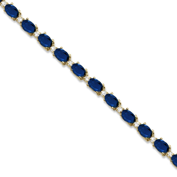 Lab Blue Sapphire & Lab Diamond Tennis Bracelet 14k Yellow Gold (12.00ct)