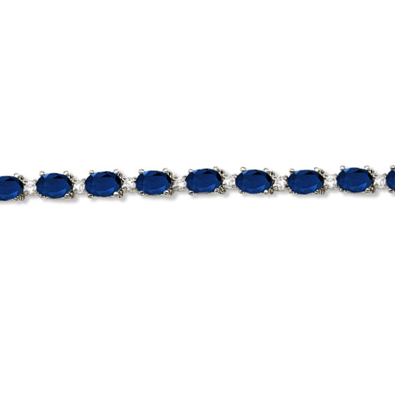 Lab Blue Sapphire & Lab Diamond Tennis Bracelet 14k White Gold (12.00ct)