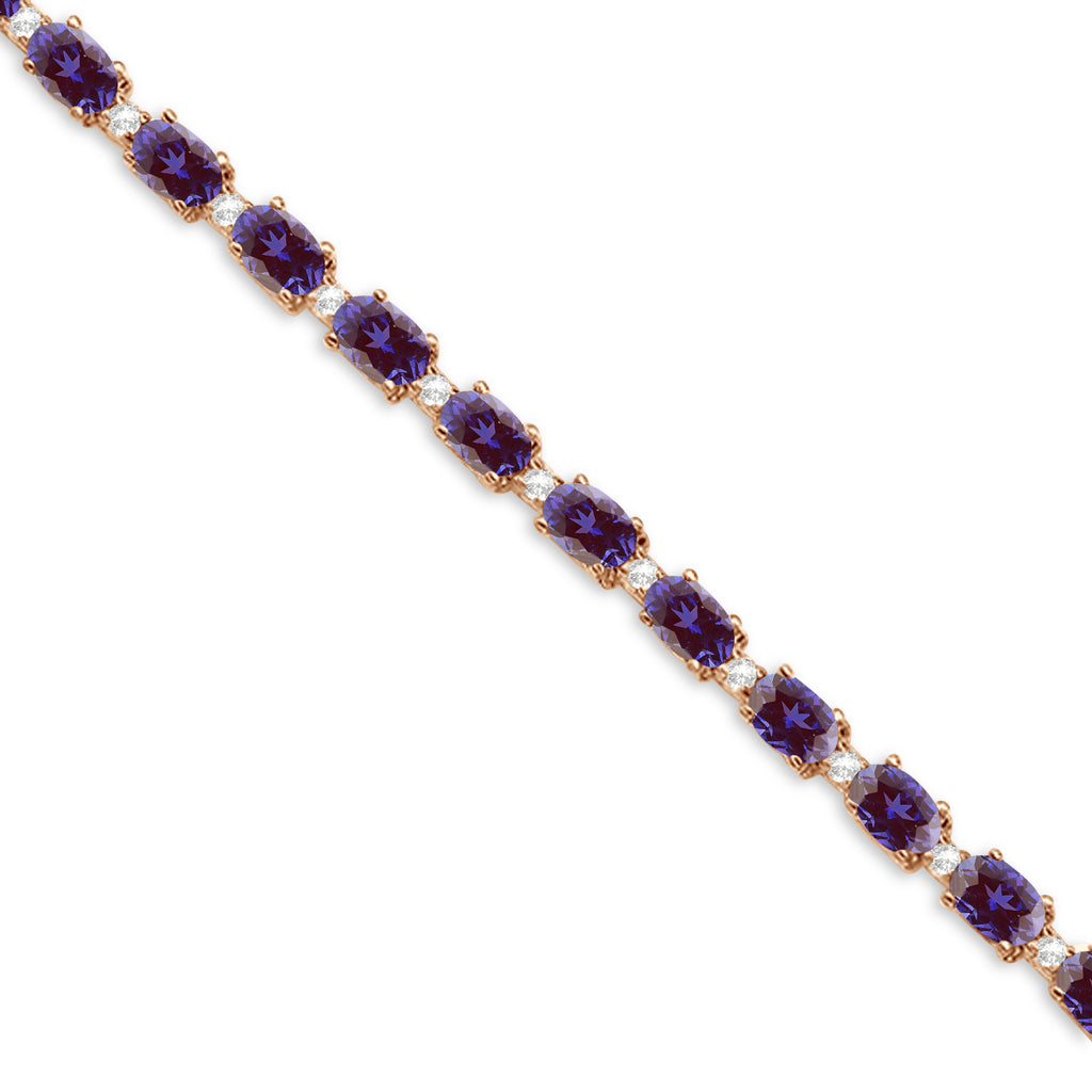 Lab Alexandrite & Diamond Tennis Bracelet 14k Rose Gold (12.00ct)