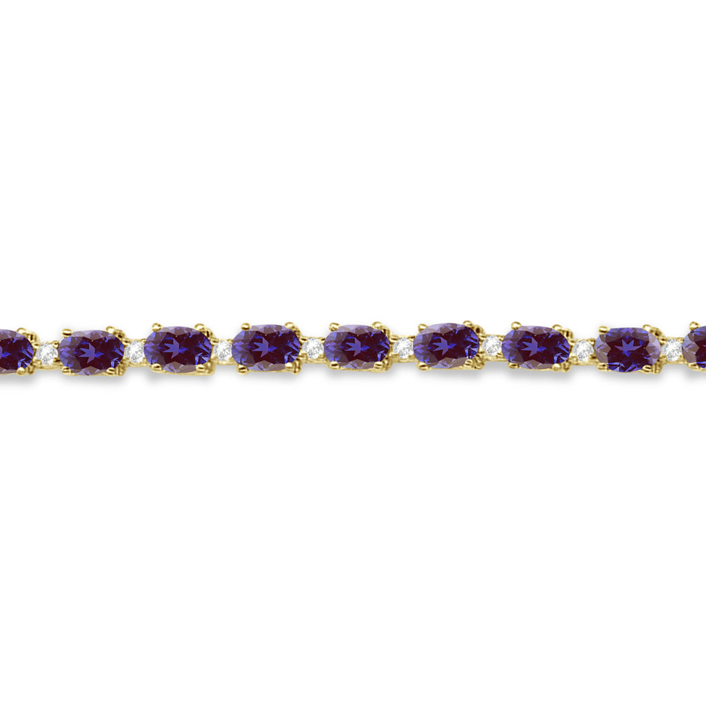 Lab Alexandrite & Diamond Tennis Bracelet 14k Yellow Gold (12.00ct)