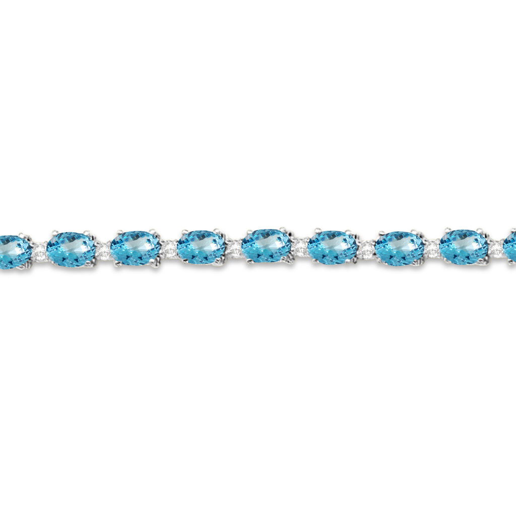 Blue Topaz & Diamond Tennis Bracelet 14k White Gold (12.00ct)