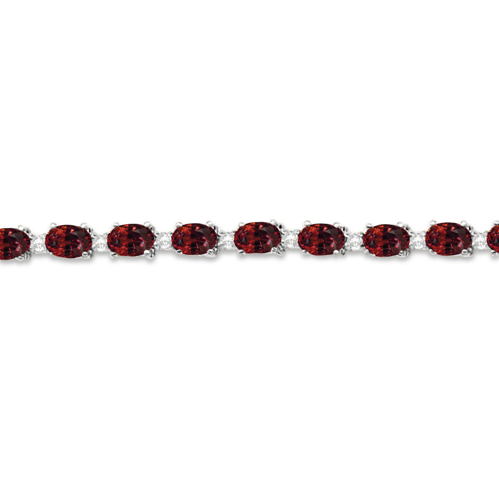 Garnet & Diamond Tennis Link Bracelet 14k White Gold (12.00ct)