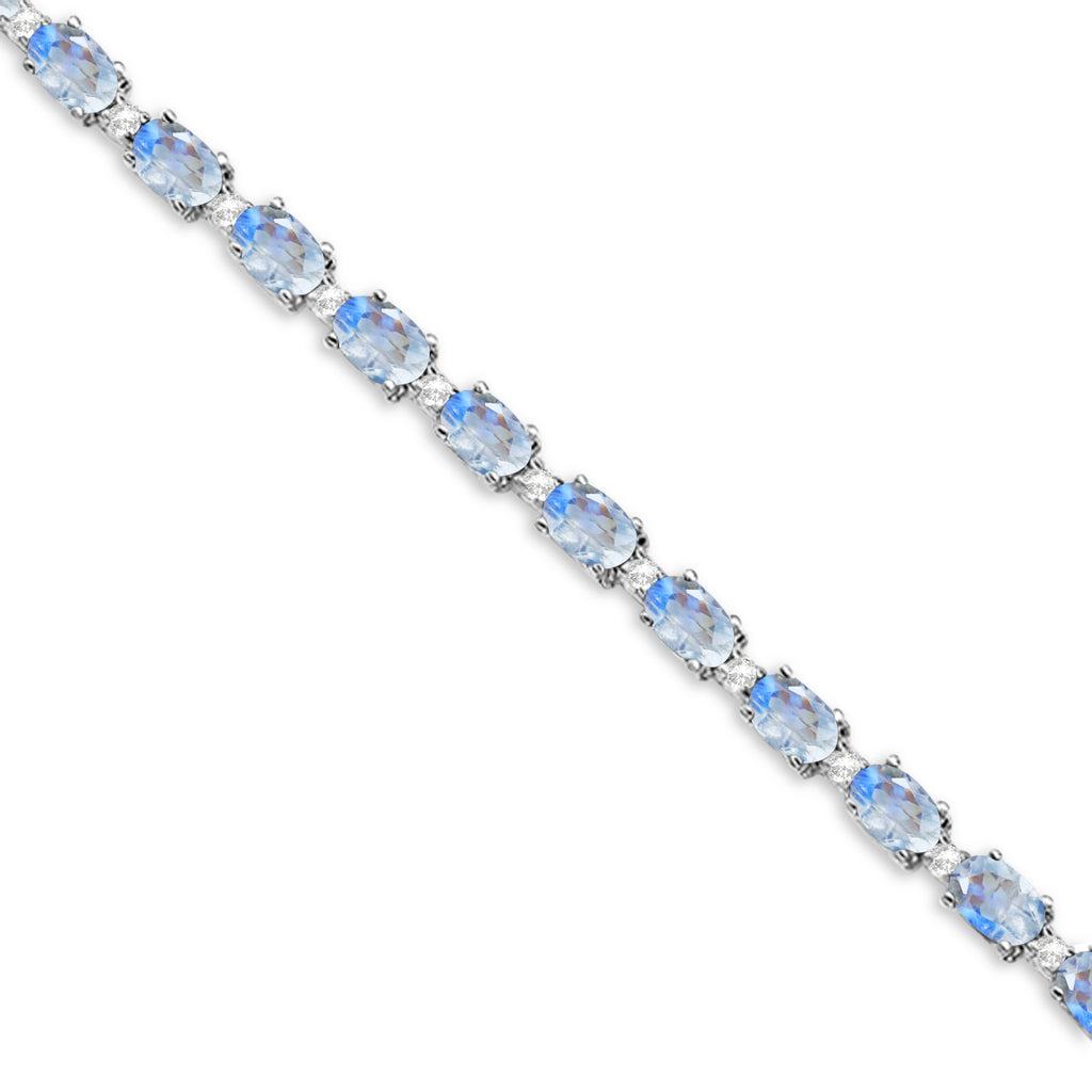 Moonstone & Diamond Tennis Bracelet 14k White Gold (12.00ct)