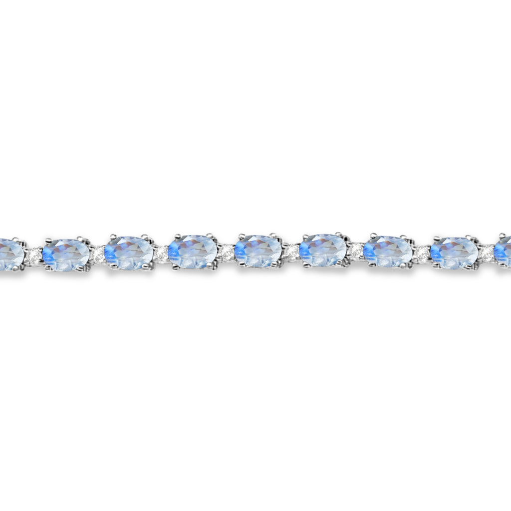 Moonstone & Diamond Tennis Bracelet 14k White Gold (12.00ct)