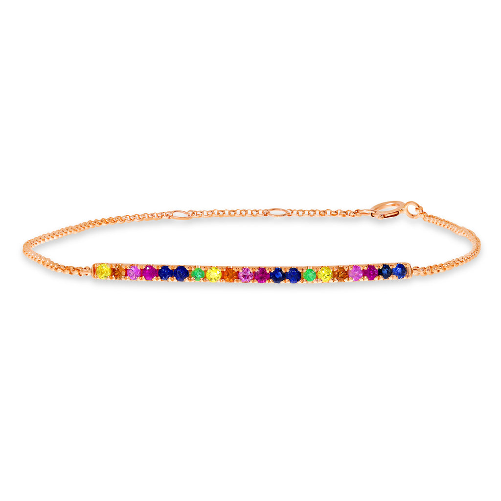 Rainbow Sapphire Chain Bracelet 14K Rose Gold (0.52ct)