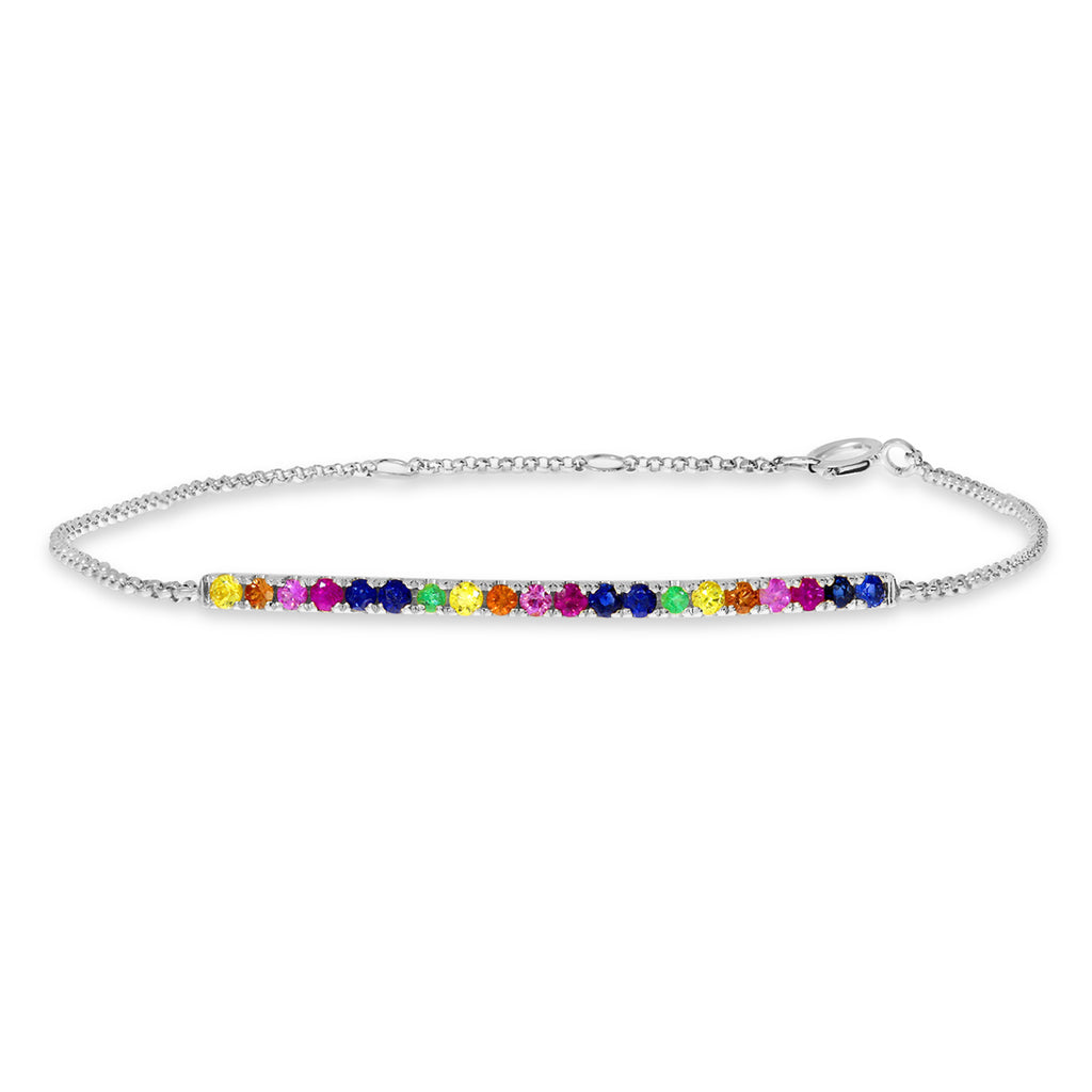 Rainbow Sapphire Chain Bracelet 14K White Gold (0.52ct)