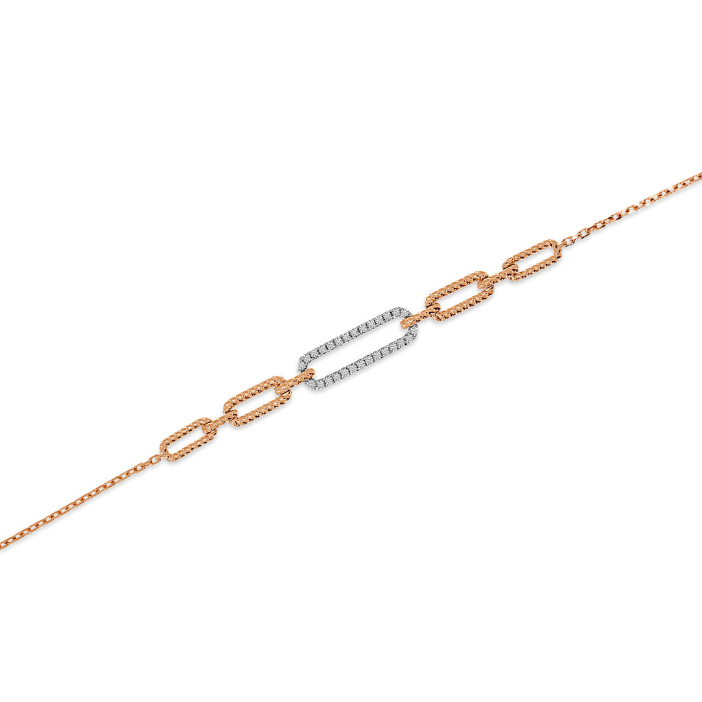 Diamond Paperclip Chain Bracelet 14k Rose Gold (0.17ct)