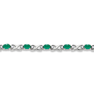 Oval Emerald & Diamond XOXO Link Bracelet 14k White Gold (7.00ctw)