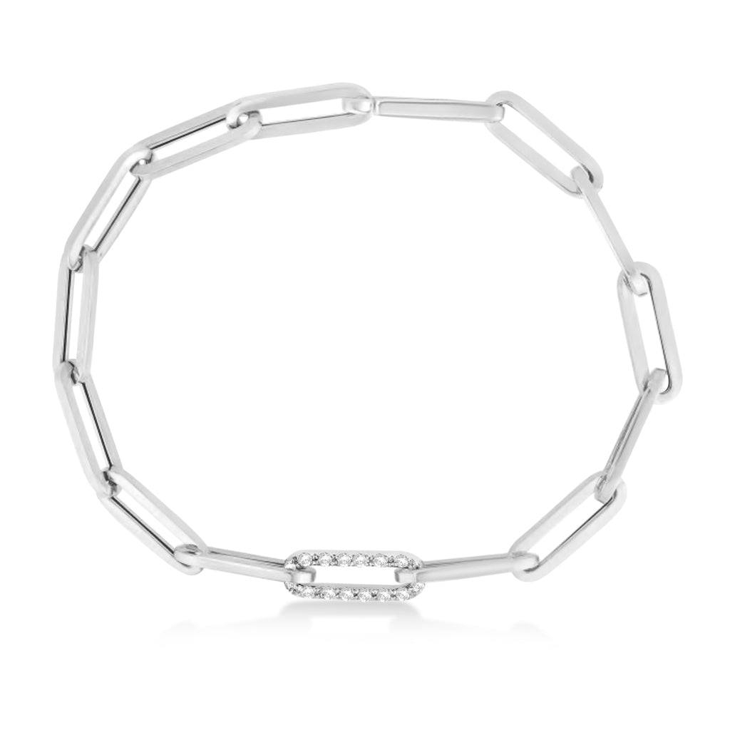 Diamond Paperclip Chain Bracelet 14k White Gold (0.32ct)