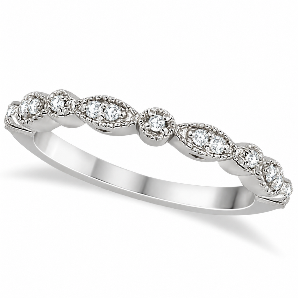 Petite marquise and dot natural diamond wedding band in 14k white gold, product view