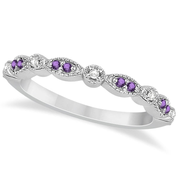 Marquise and dot natural amethyst and diamond band in 14k white gold, main view