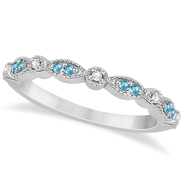 Marquise and dot natural blue topaz and diamond band in 18k white gold, main product view on white
