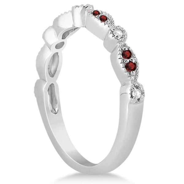 Marquise and dot natural garnet and diamond band in 14k white gold true side view