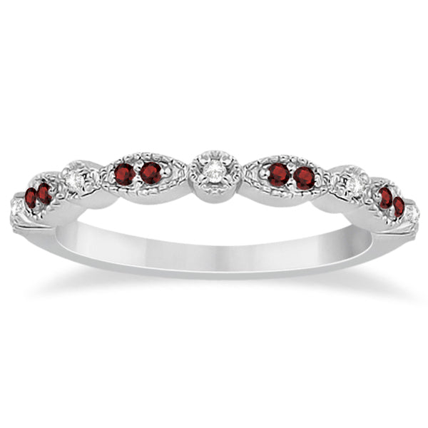 Marquise and dot natural garnet and diamond band in platinum true side view