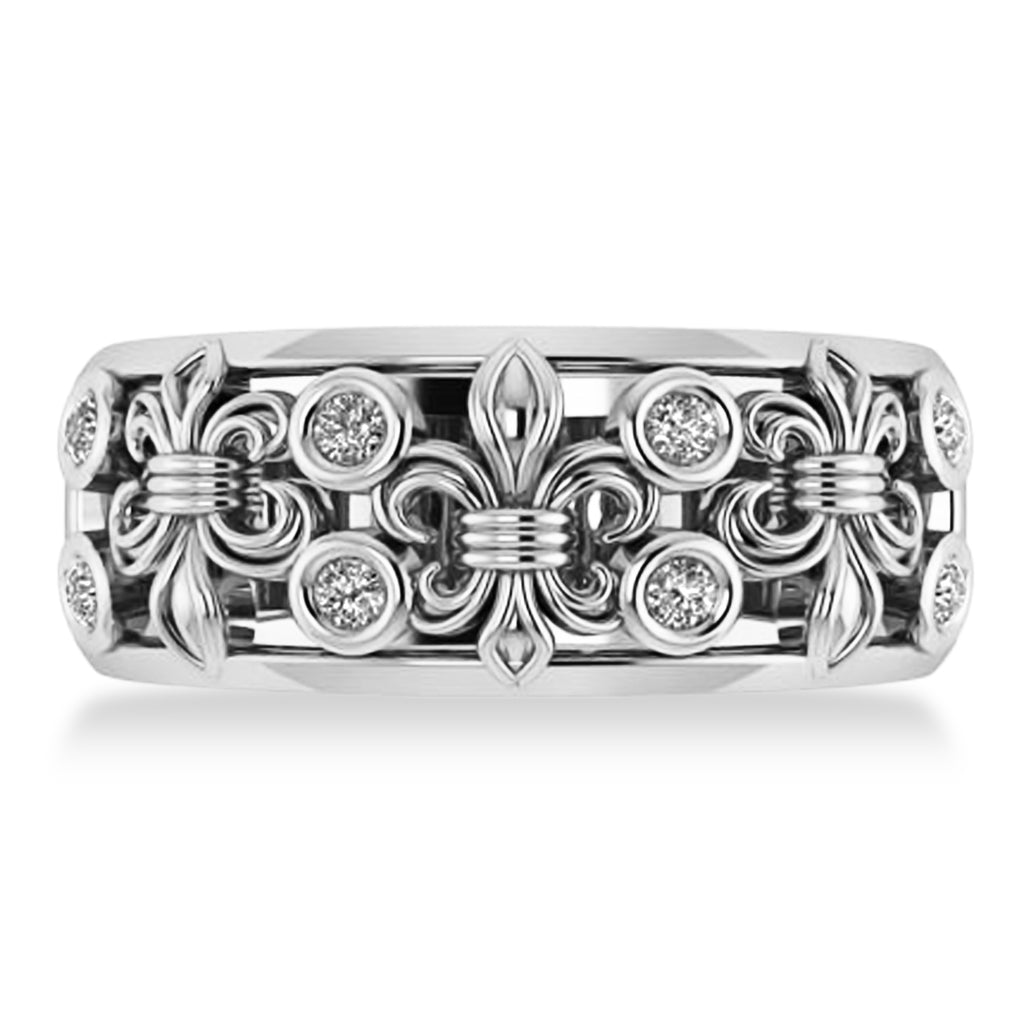 Diamond Fleur De Lis Bezel Ring 14k White Gold (0.16ct)