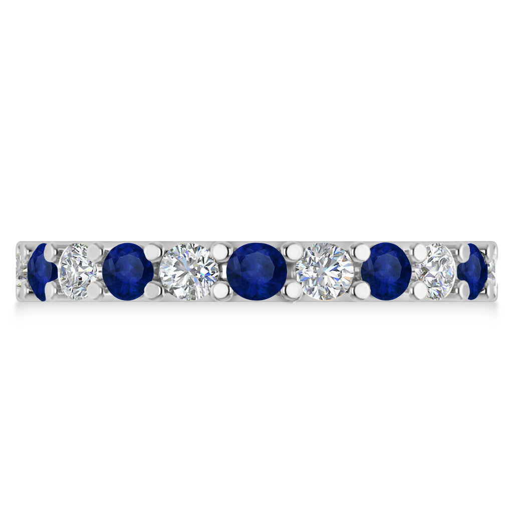 Diamond & Blue Sapphire Eternity Wedding Band 14k White Gold (2.10ct)