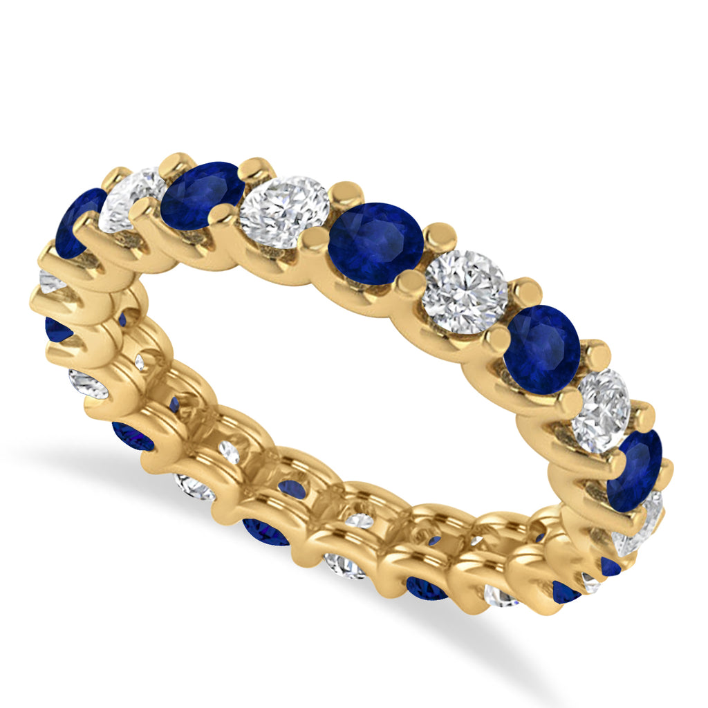 Diamond & Blue Sapphire Eternity Wedding Band 14k Yellow Gold (2.10ct)