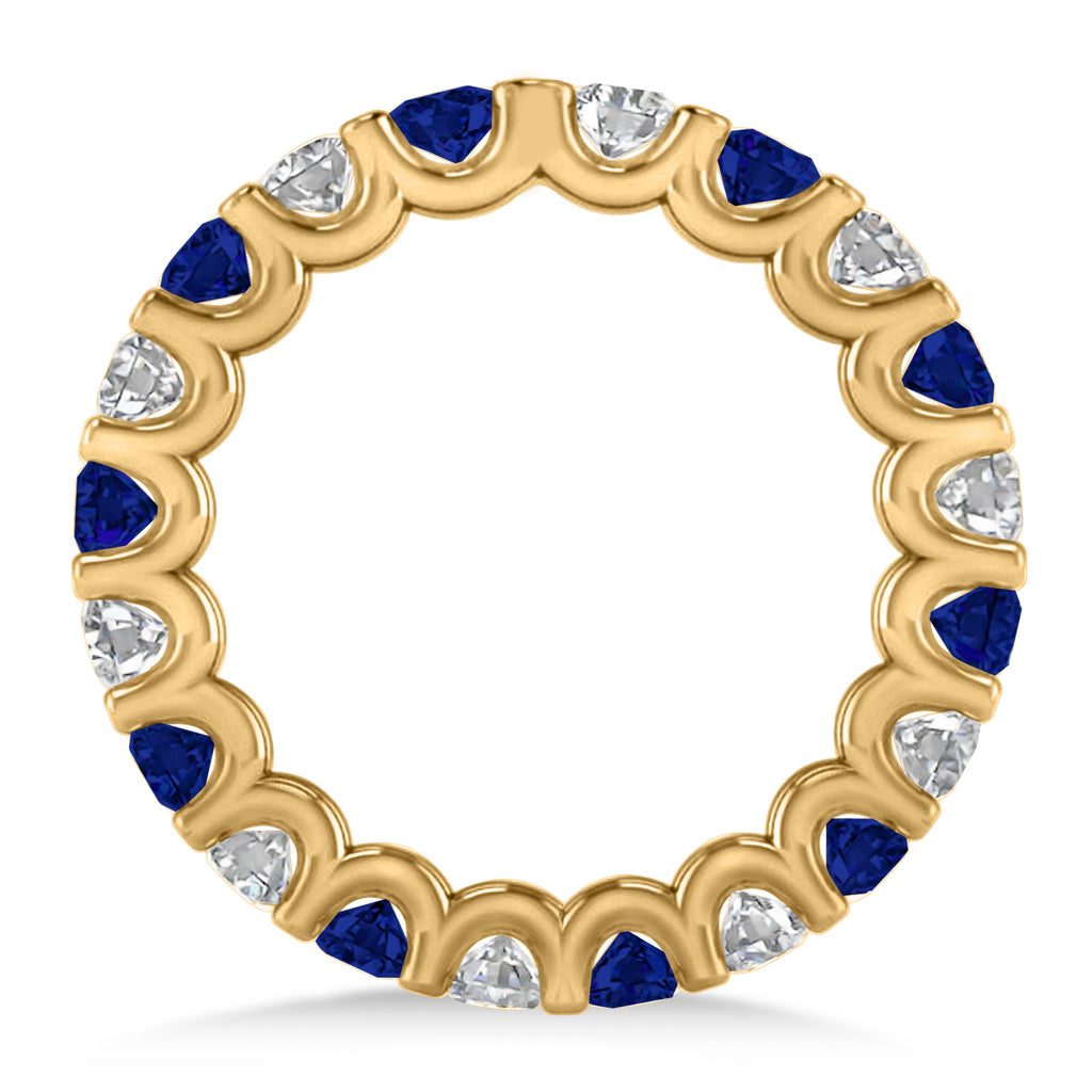 Diamond & Blue Sapphire Eternity Wedding Band 14k Yellow Gold (2.10ct)
