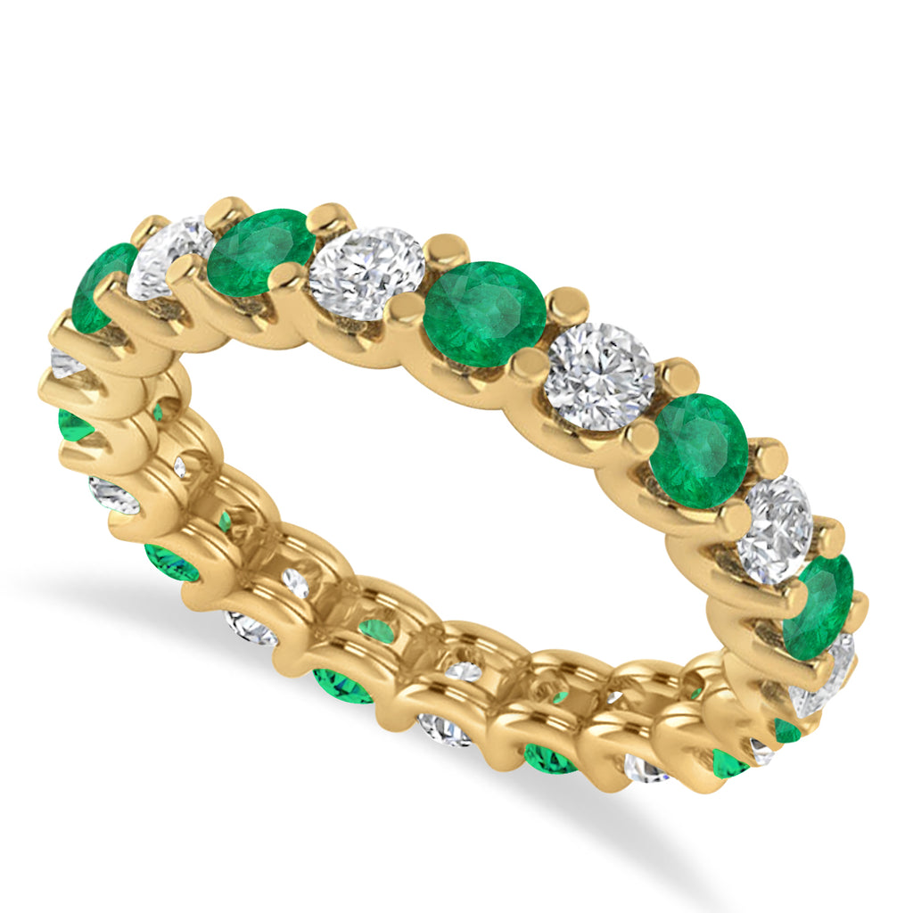 Diamond & Emerald Eternity Wedding Band 14k Yellow Gold (2.10ct)
