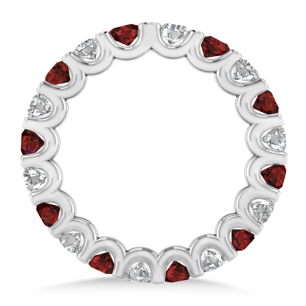 Diamond & Garnet Eternity Wedding Band 14k White Gold (2.10ct)