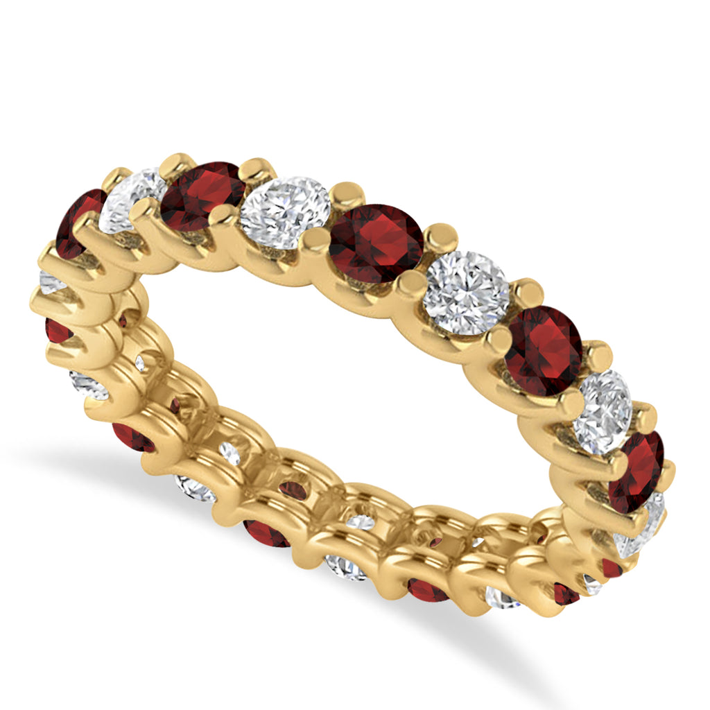 Diamond & Garnet Eternity Wedding Band 14k Yellow Gold (2.10ct)