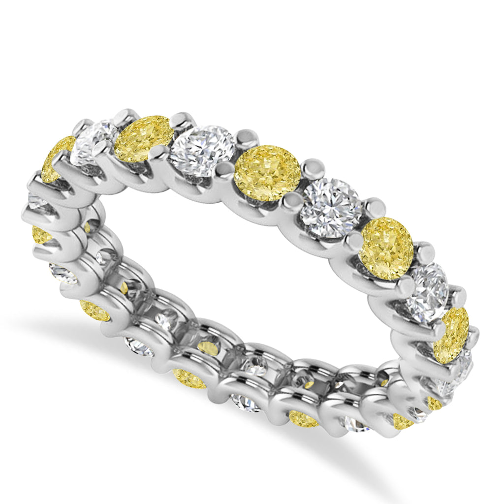 Yellow & White Diamond Eternity Wedding Band 14k White Gold (2.10ct)