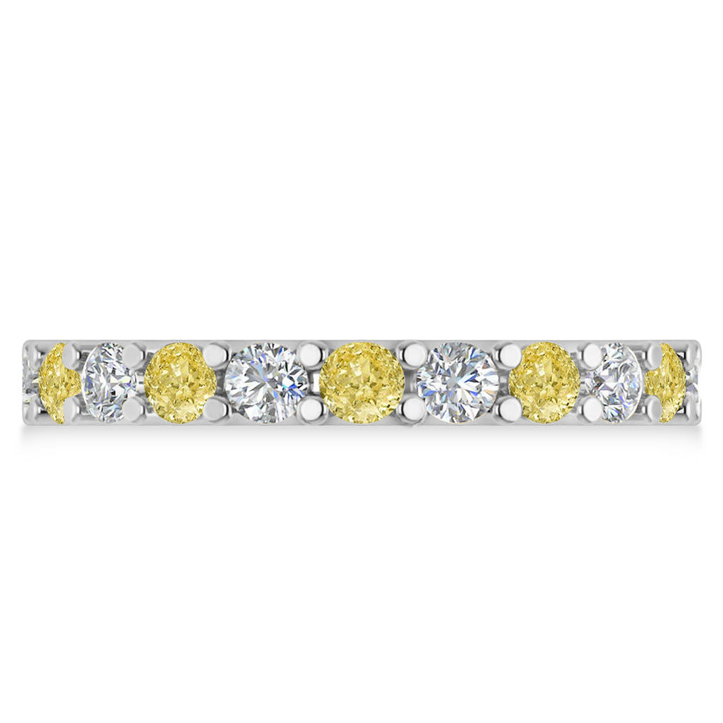 Yellow & White Diamond Eternity Wedding Band 14k White Gold (2.10ct)