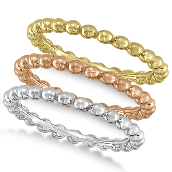 Women's Plain Metal Solid Beaded Stackable Ring 14k Yellow Gold