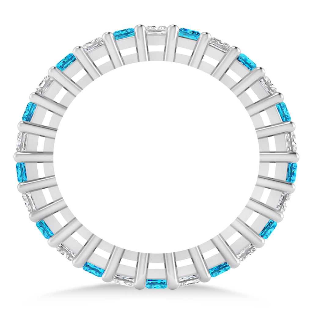 Princess Blue & White Diamond Wedding Band 14k White Gold (1.86ct)