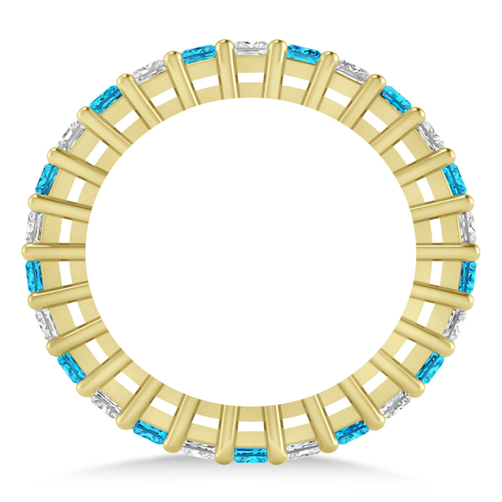 Princess Blue & White Diamond Wedding Band 14k Yellow Gold (1.86ct)