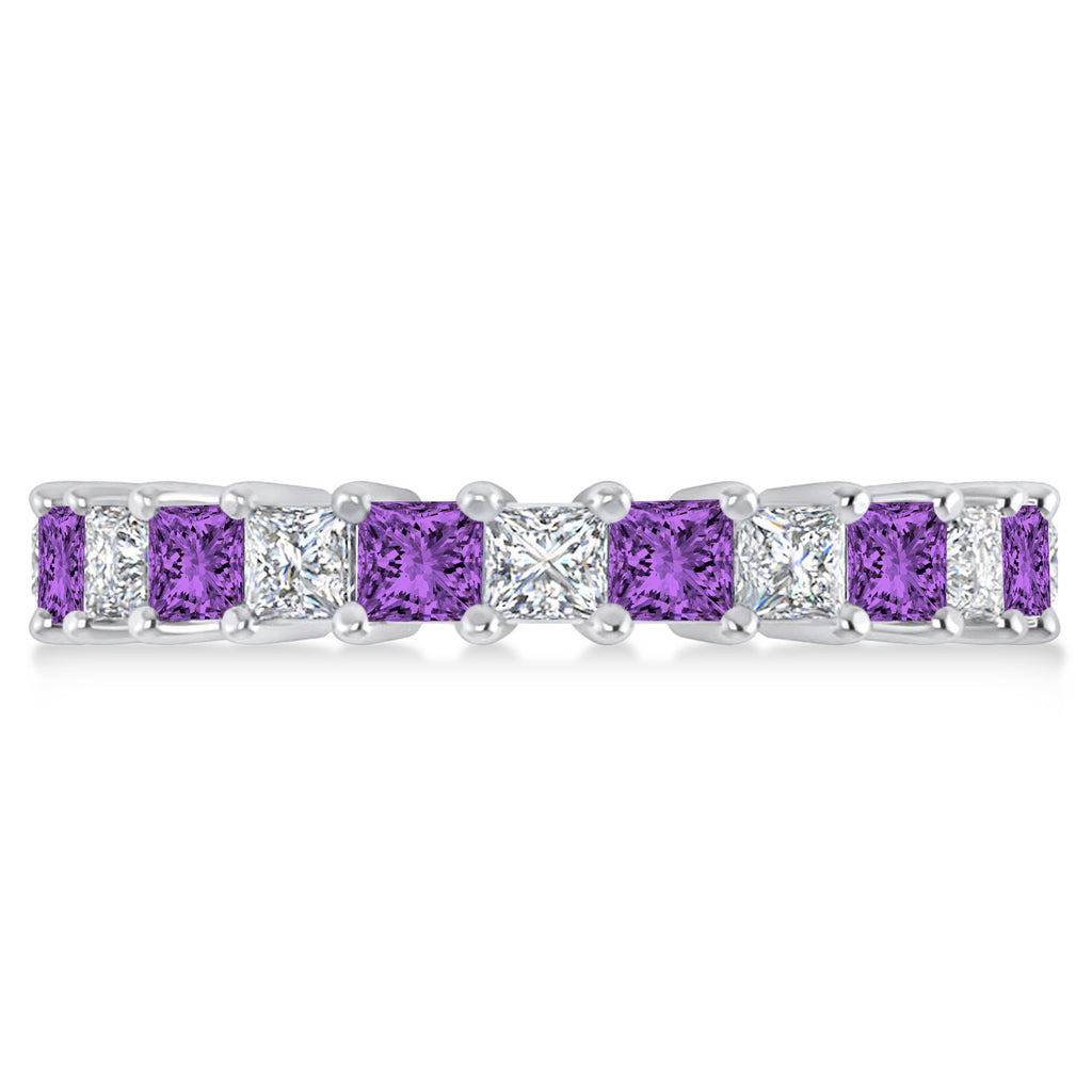 Princess Diamond & Amethyst Wedding Band 14k White Gold (3.12ct)