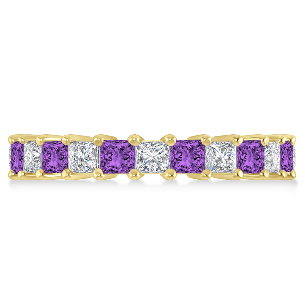 Princess Diamond & Amethyst Wedding Band 14k Yellow Gold (3.12ct)