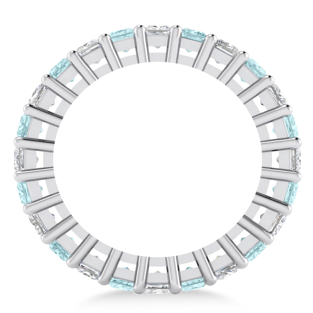 Princess Diamond & Aquamarine Wedding Band 14k White Gold (3.12ct)