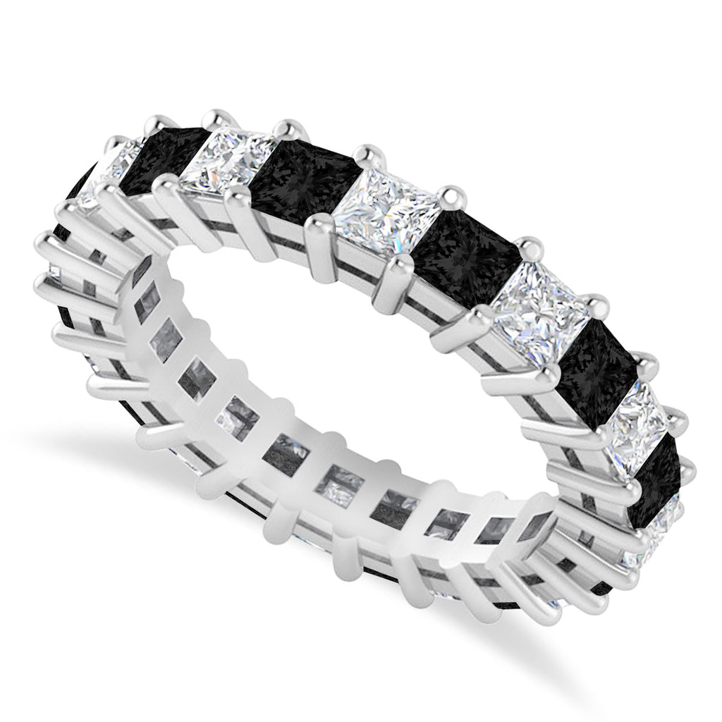 Princess Black & White Diamond Wedding Band 14k White Gold (3.12ct)