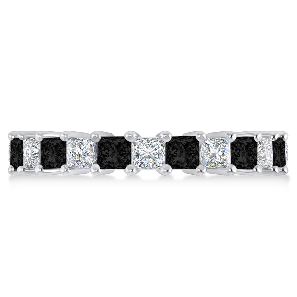 Princess Black & White Diamond Wedding Band 14k White Gold (3.12ct)