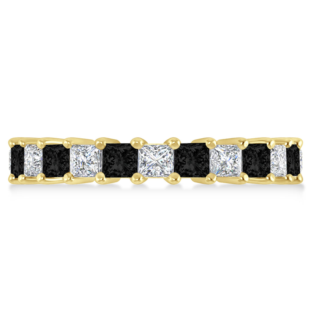 Princess Black & White Diamond Wedding Band 14k Yellow Gold (3.12ct)