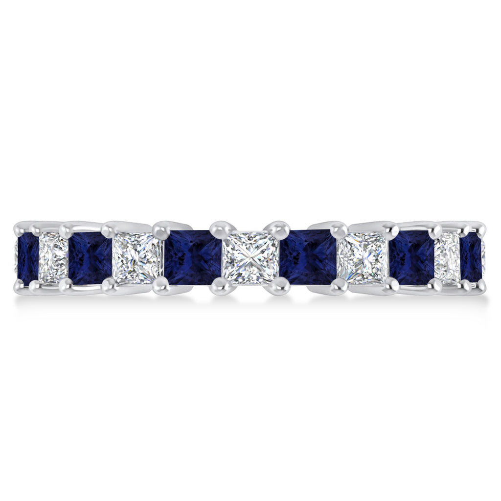 Princess Diamond & Blue Sapphire Wedding Band 14k White Gold (3.12ct)