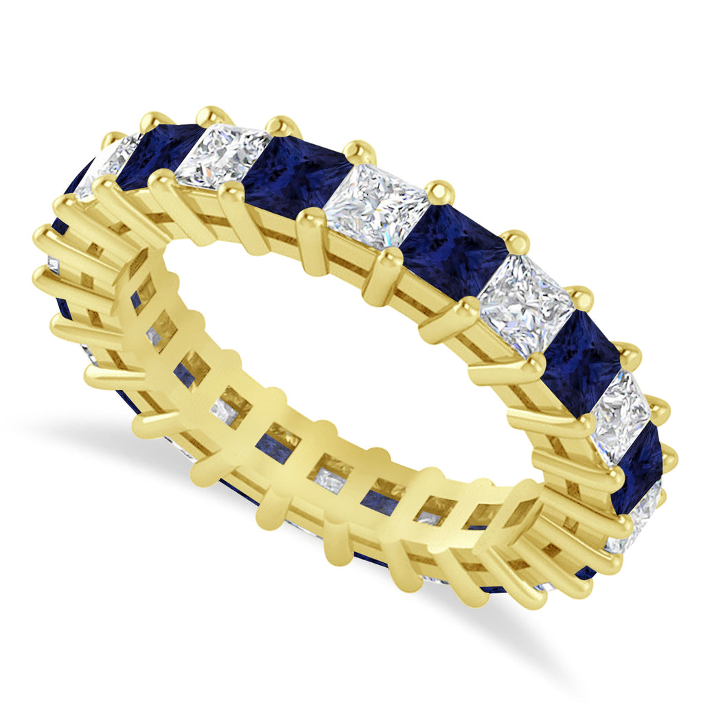 Princess Diamond & Blue Sapphire Wedding Band 14k Yellow Gold (3.12ct)